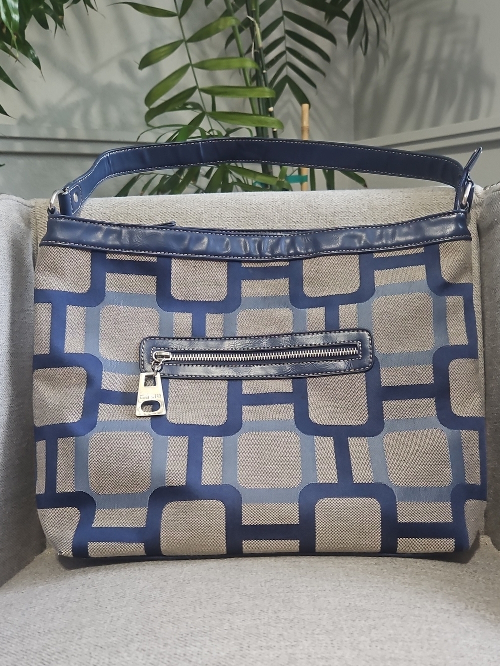Nine West Blue Geometric Pattern Shoulder Bag